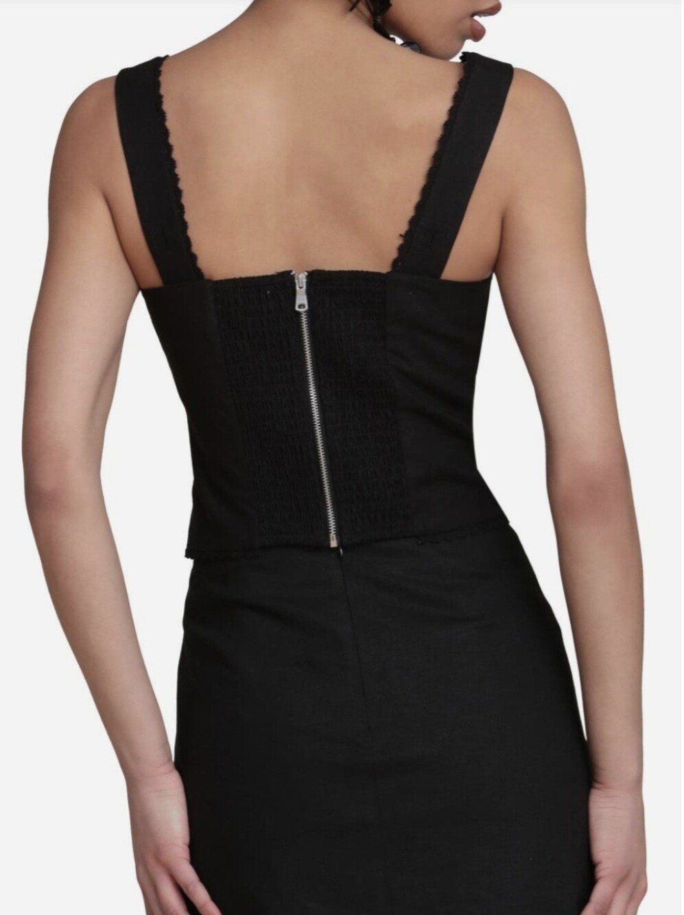 Avec Les Filles Embroidered Corset Tank Top Black Floral Square Neck - Picture 3 of 4